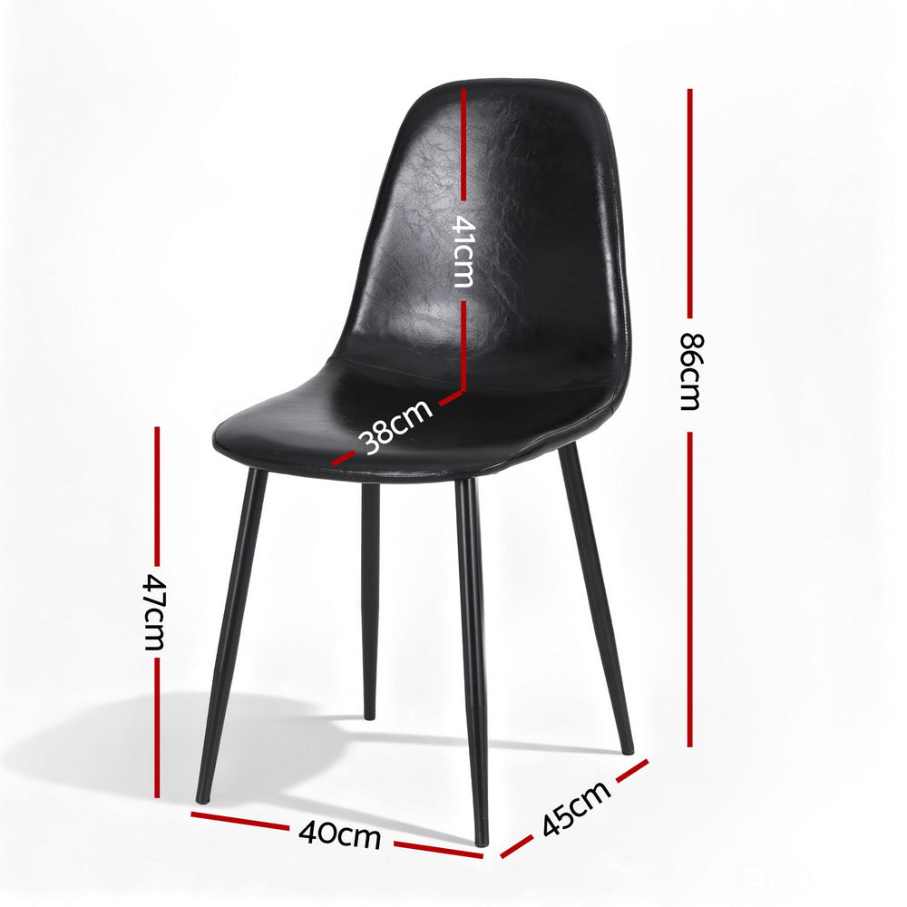 Black PU leather dining chair with curved back and seat, slim metal legs
