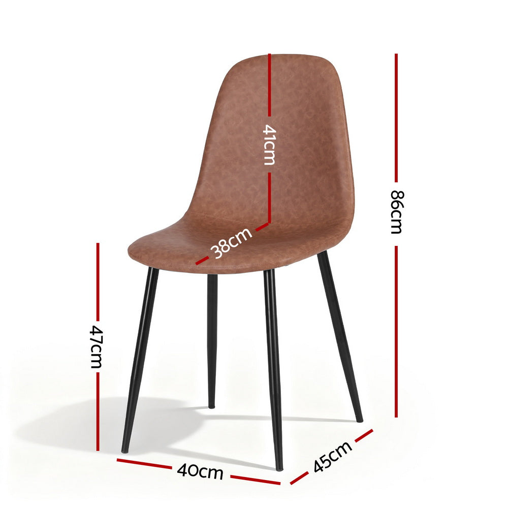 Brown retro dining chair with upholstered seat, tall curved back, and black metal legs.