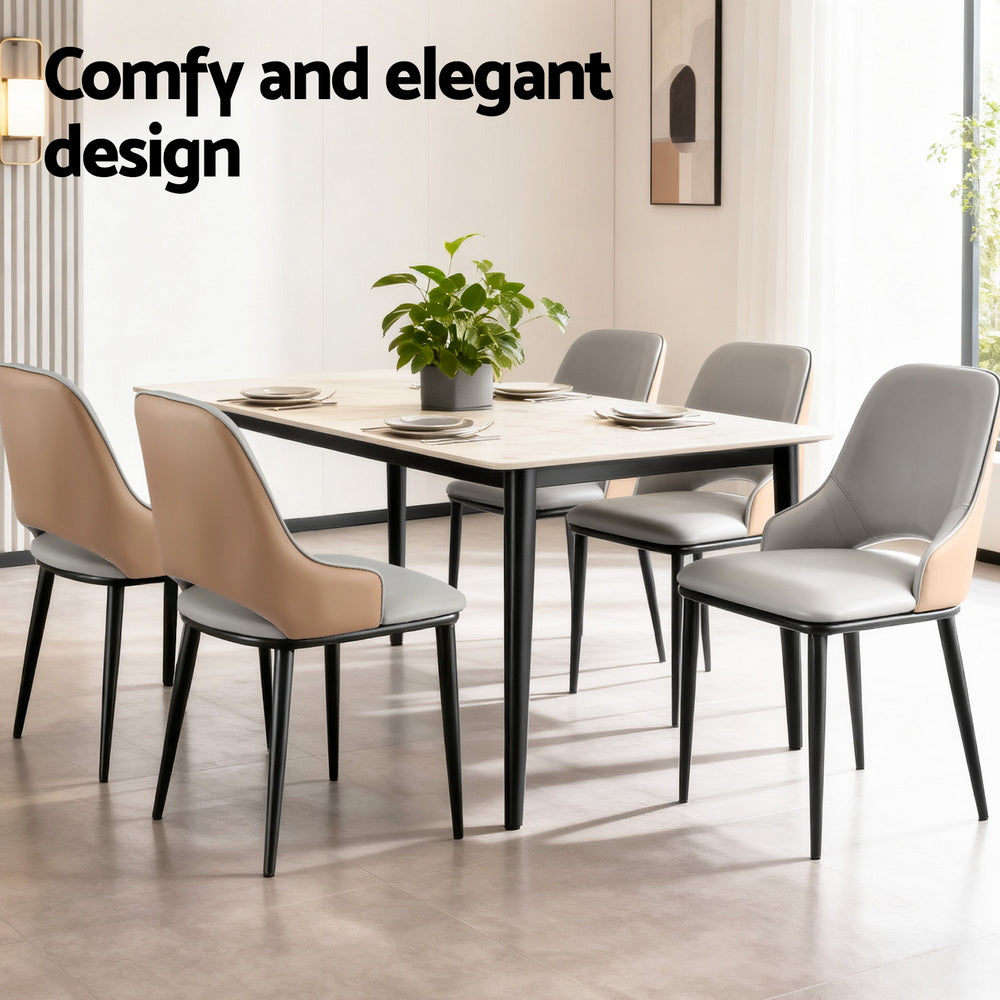 Artiss 2x Dining Chairs Hollow PU Leather Kitchen Lounge Cafe Accent Chair Grey