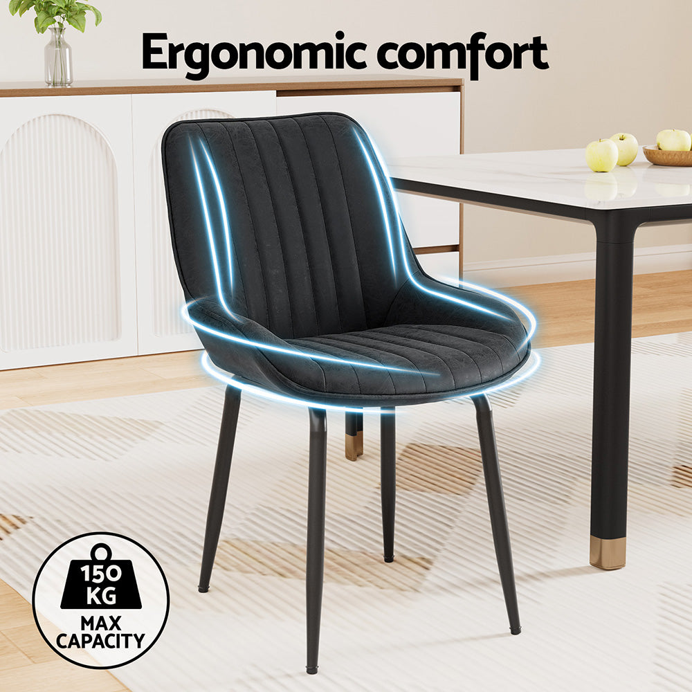 Artiss 2x Dining Chairs Retro PU Leather Kitchen Lounge Cafe Accent Chair Black Bedworld
