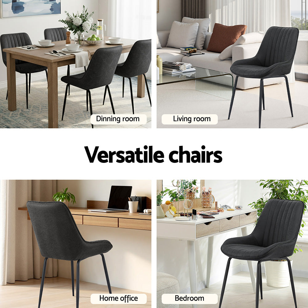 Artiss 2x Dining Chairs Retro PU Leather Kitchen Lounge Cafe Accent Chair Black Bedworld