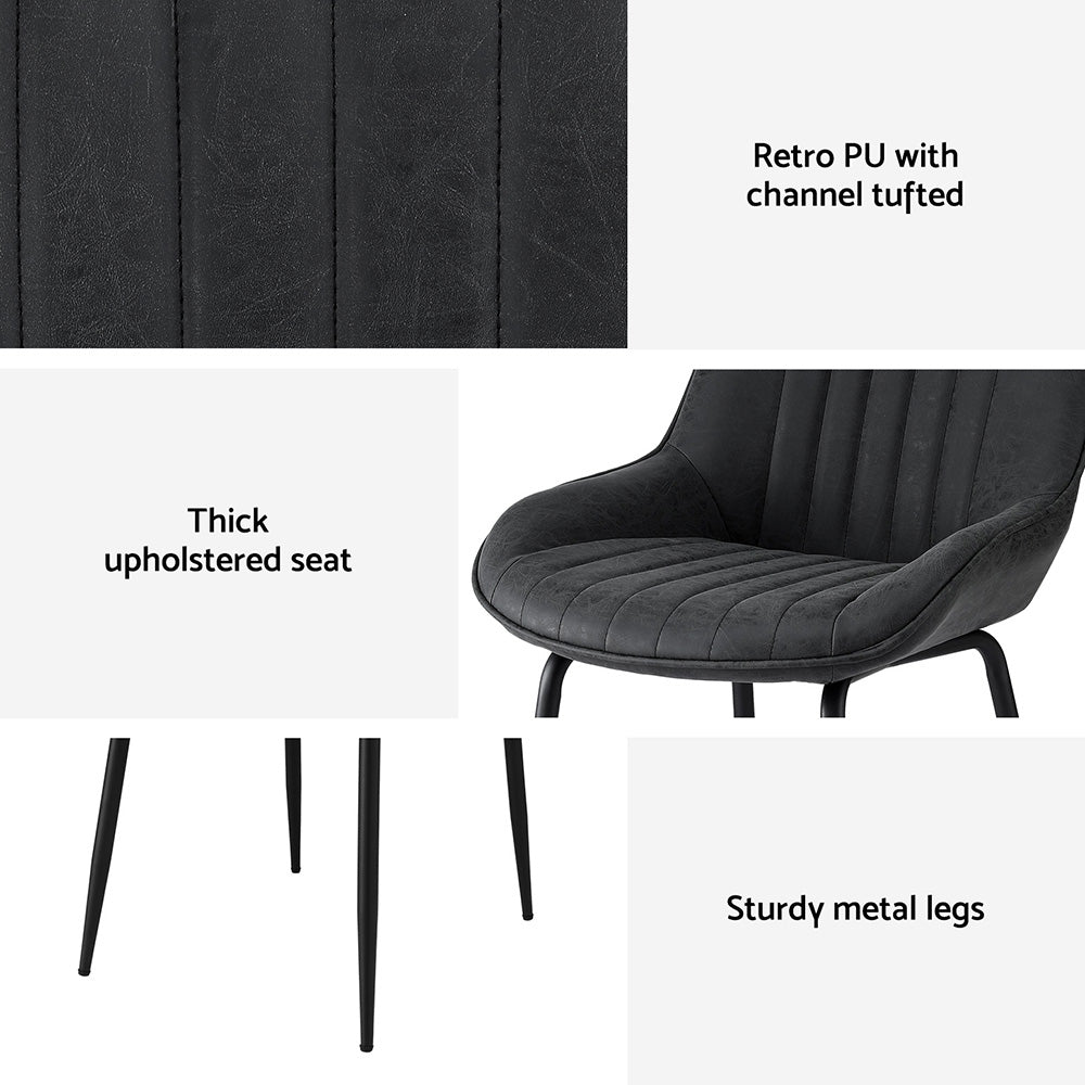 Artiss 2x Dining Chairs Retro PU Leather Kitchen Lounge Cafe Accent Chair Black Bedworld