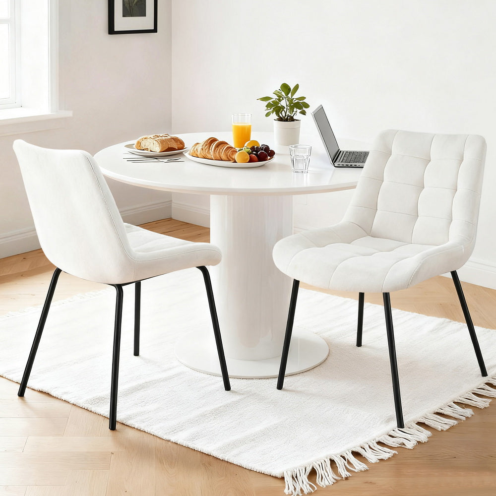 Artiss 2x Dining Chairs Velvet Tufted Kitchen Lounge Cafe Accent Chair Beige Bedworld