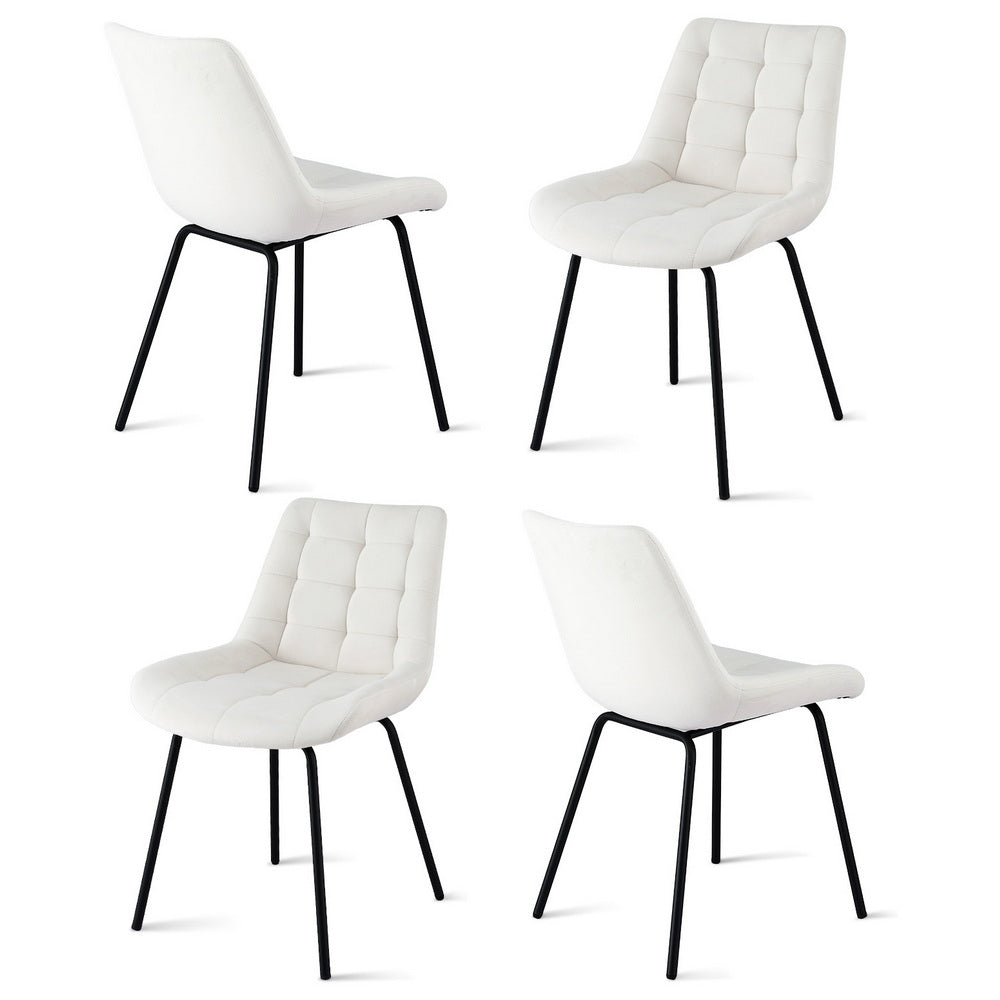 Artiss 4x Dining Chairs Velvet Tufted Kitchen Lounge Cafe Accent Chair Beige Bedworld