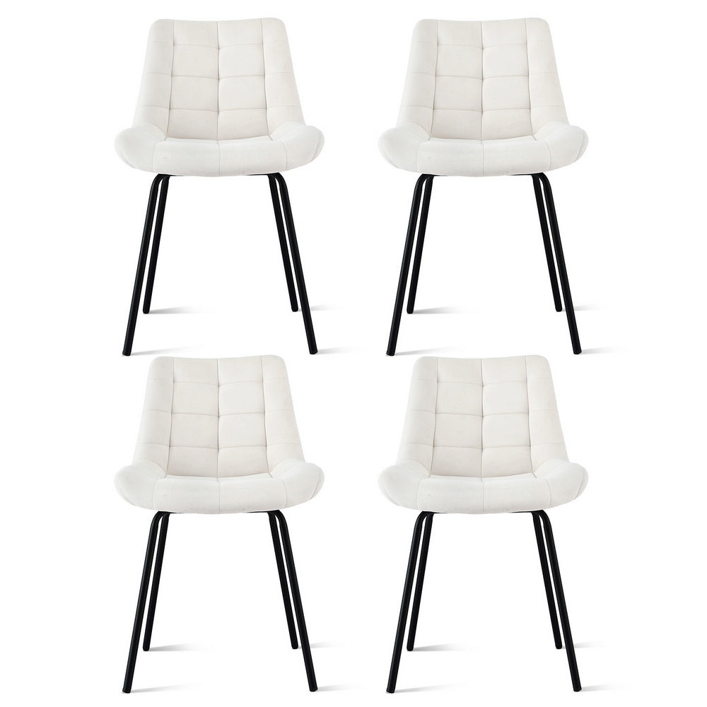 Artiss 4x Dining Chairs Velvet Tufted Kitchen Lounge Cafe Accent Chair Beige Bedworld