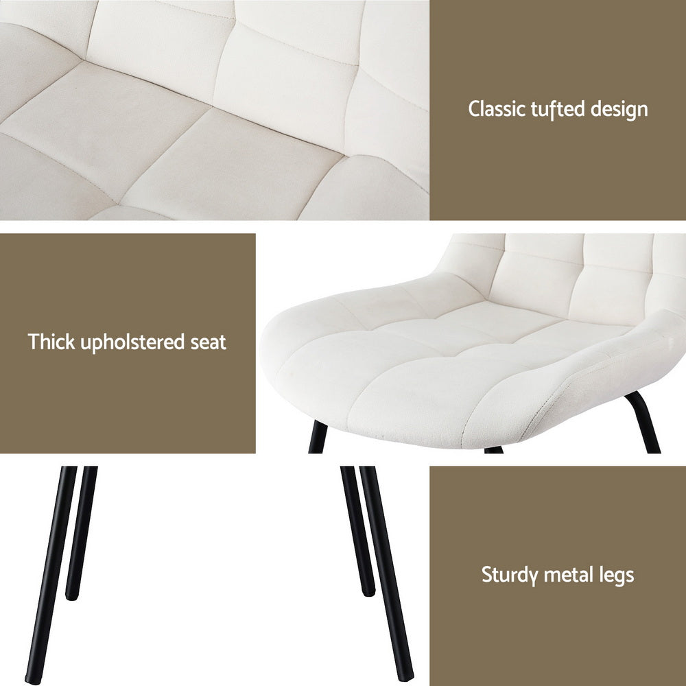 Artiss 4x Dining Chairs Velvet Tufted Kitchen Lounge Cafe Accent Chair Beige Bedworld