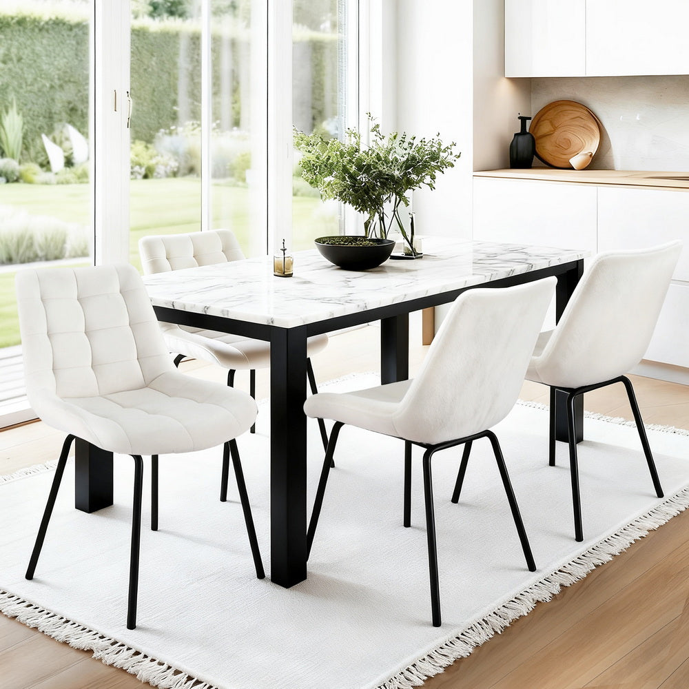 Artiss 4x Dining Chairs Velvet Tufted Kitchen Lounge Cafe Accent Chair Beige Bedworld