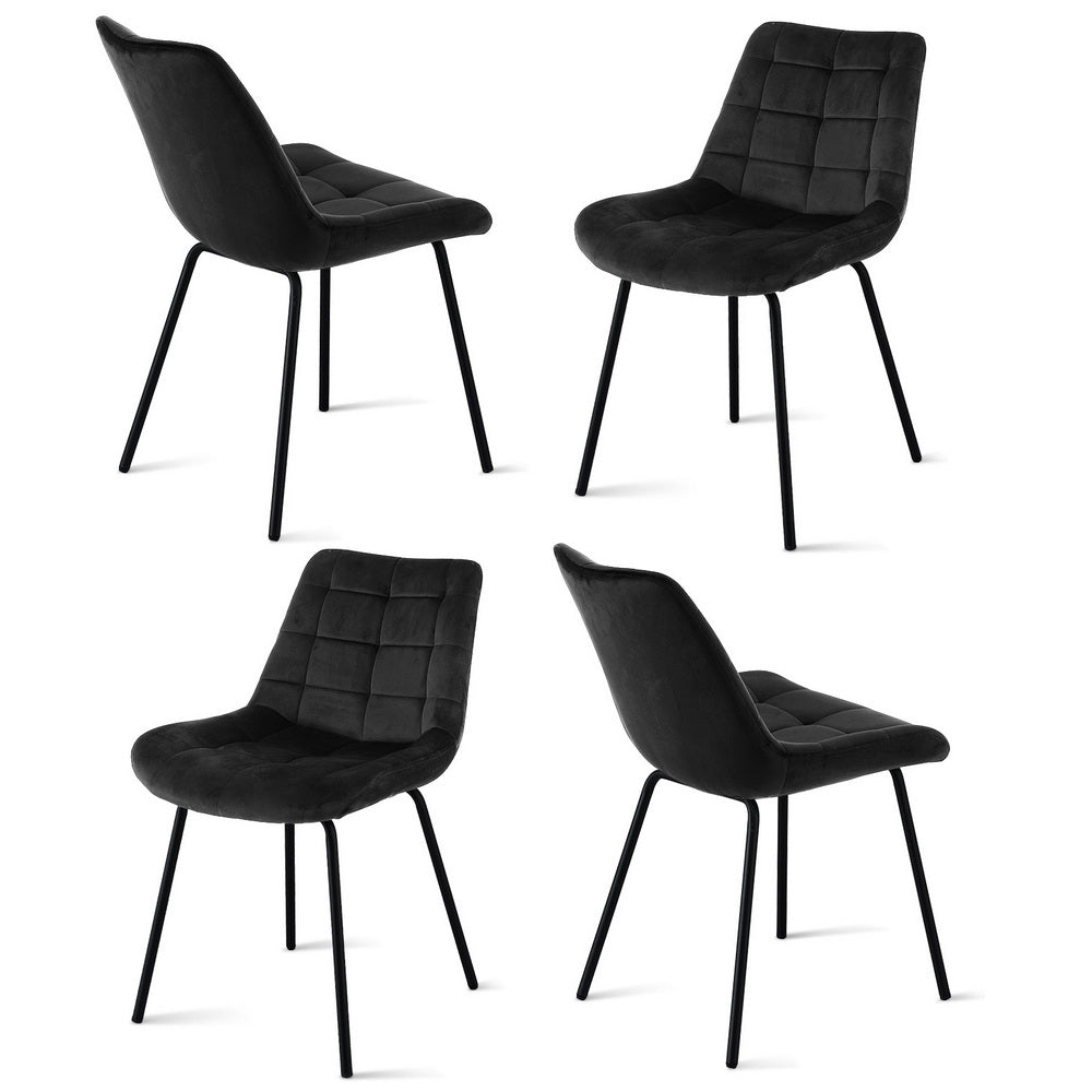 Artiss 4x Dining Chairs Velvet Tufted Kitchen Lounge Cafe Accent Chair Black Bedworld