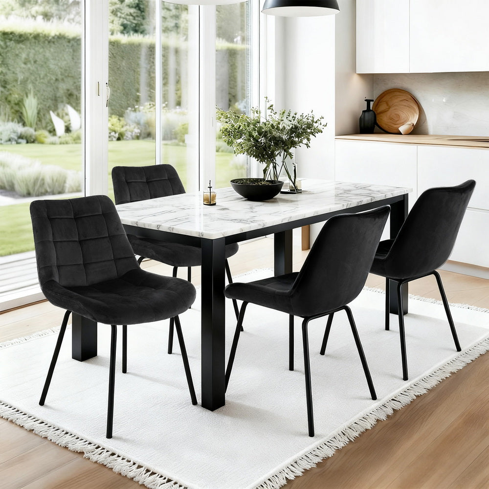 Artiss 4x Dining Chairs Velvet Tufted Kitchen Lounge Cafe Accent Chair Black Bedworld