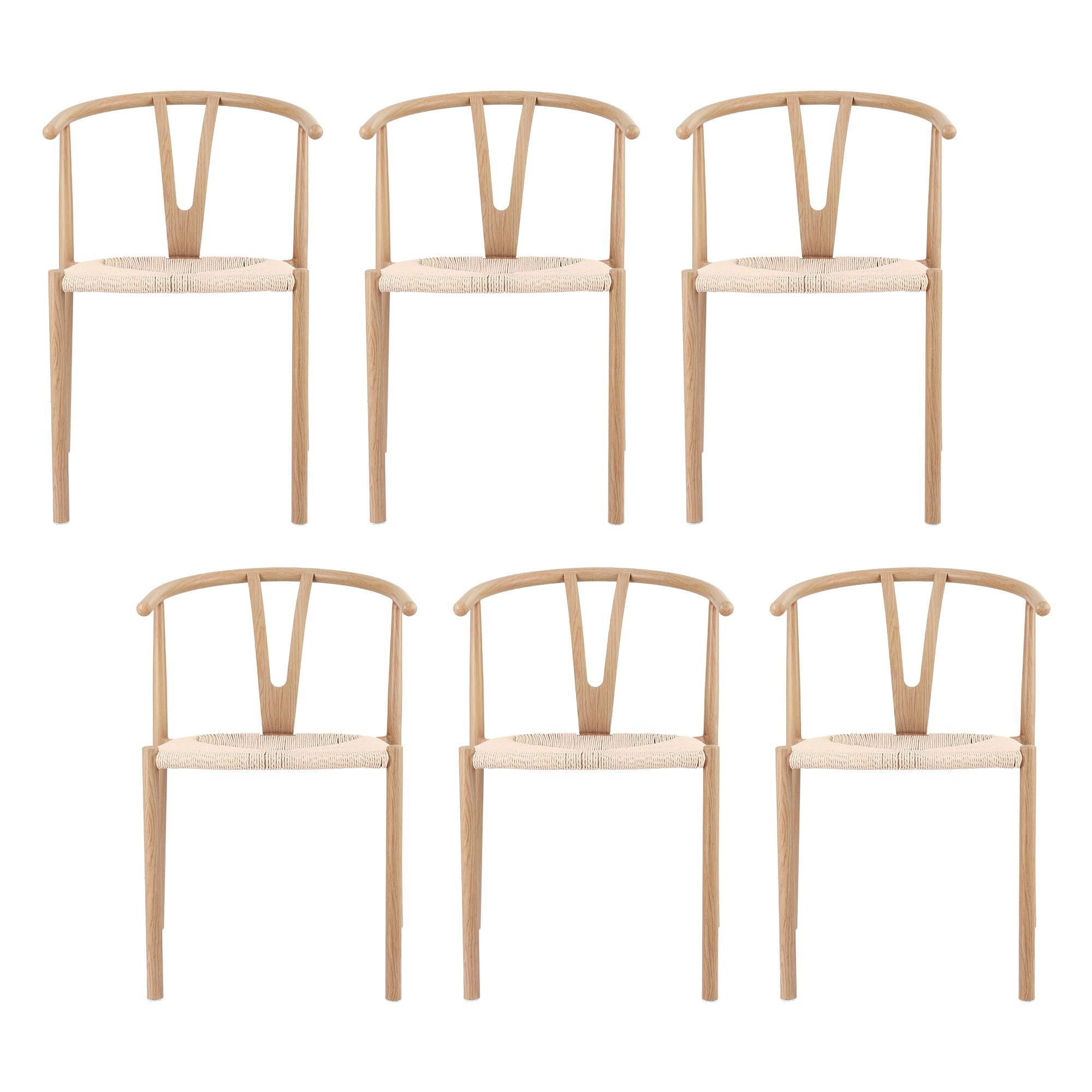 Artiss Dining Chairs Set of 6, Y-Back Leisure Accent Chair for Living Room & Balcony Woven Seat Bedworld
