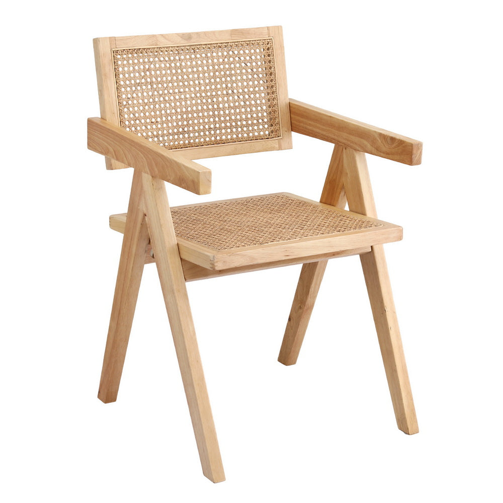 Artiss 1x Dining Chair Wooden Rattan Seat Rubber Wood Frame