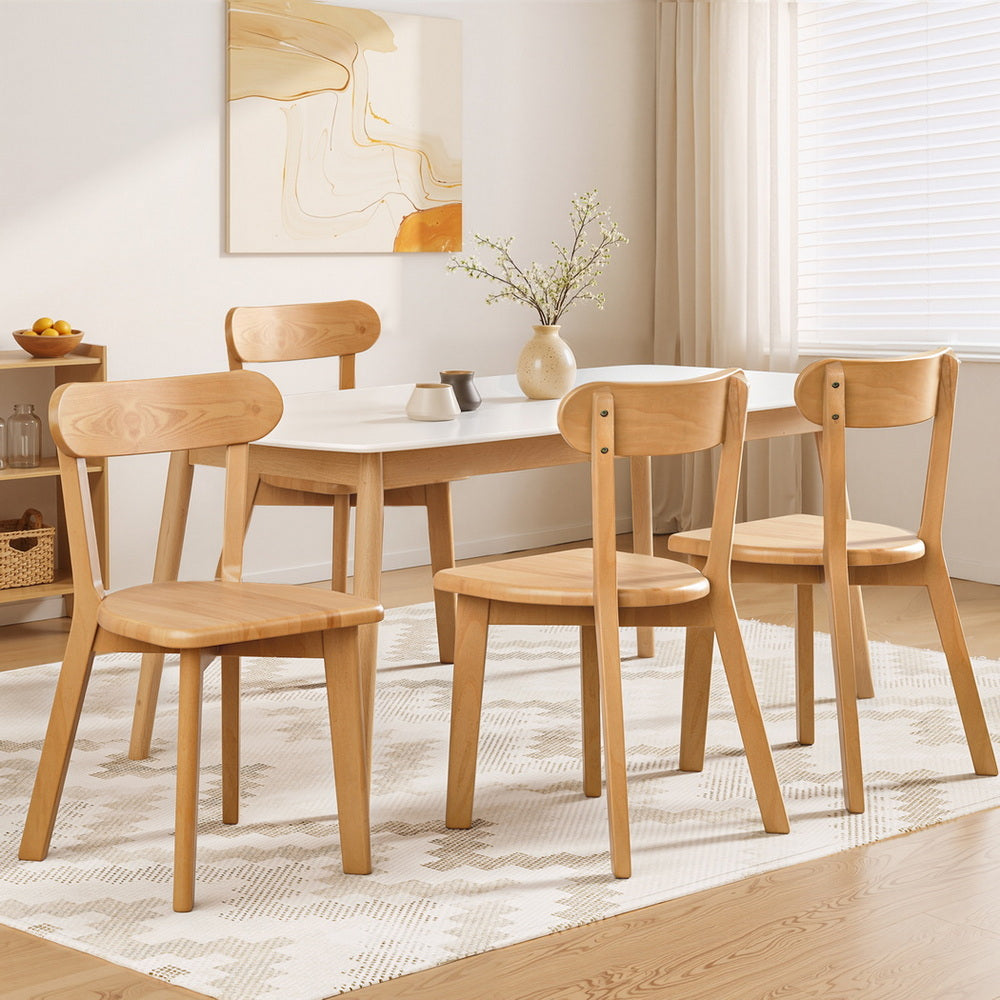 Artiss 4x Dining Chairs Wooden Kitchen Accent Chair Cafe Lounge Rubber Wood Bedworld