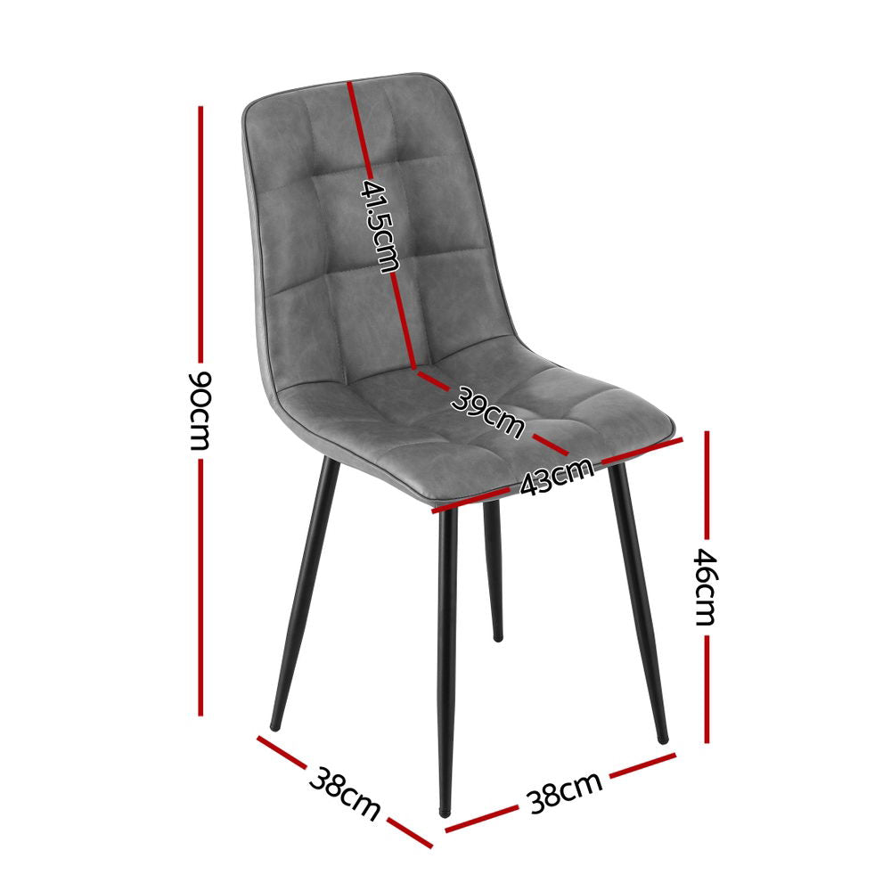 Artiss 4x Dining Chairs Retro PU Leather Kitchen Lounge Cafe Accent Chair Grey Bedworld