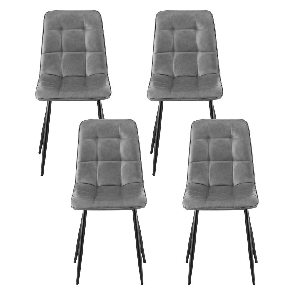 Artiss 4x Dining Chairs Retro PU Leather Kitchen Lounge Cafe Accent Chair Grey Bedworld