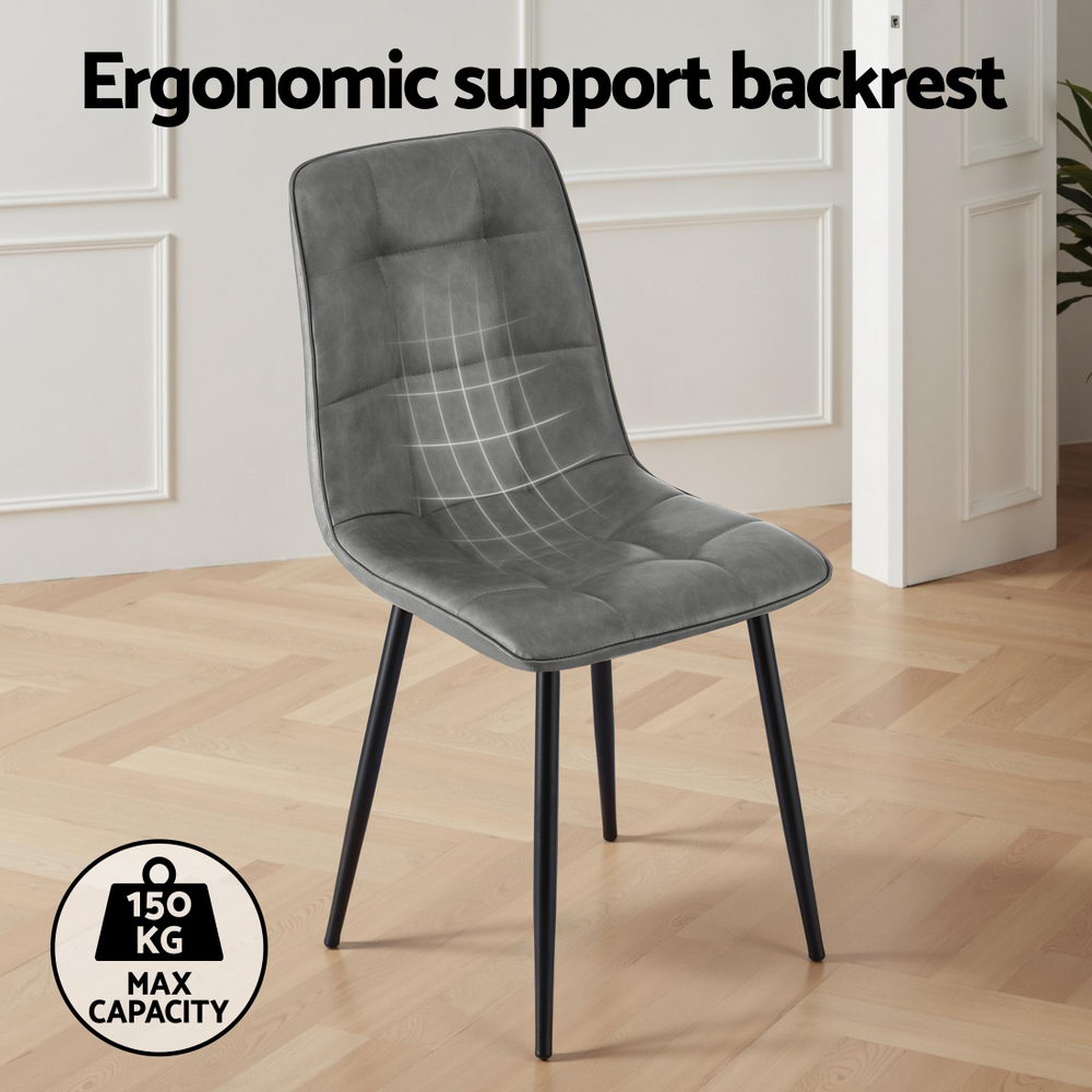 Artiss 4x Dining Chairs Retro PU Leather Kitchen Lounge Cafe Accent Chair Grey Bedworld