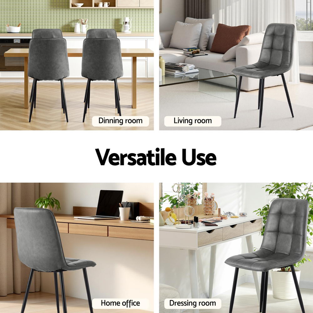 Artiss 4x Dining Chairs Retro PU Leather Kitchen Lounge Cafe Accent Chair Grey Bedworld