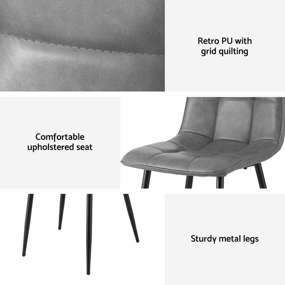 Artiss 4x Dining Chairs Retro PU Leather Kitchen Lounge Cafe Accent Chair Grey Bedworld