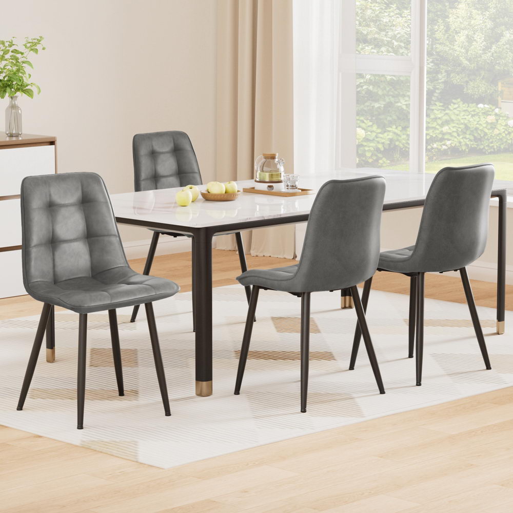 Artiss 4x Dining Chairs Retro PU Leather Kitchen Lounge Cafe Accent Chair Grey Bedworld