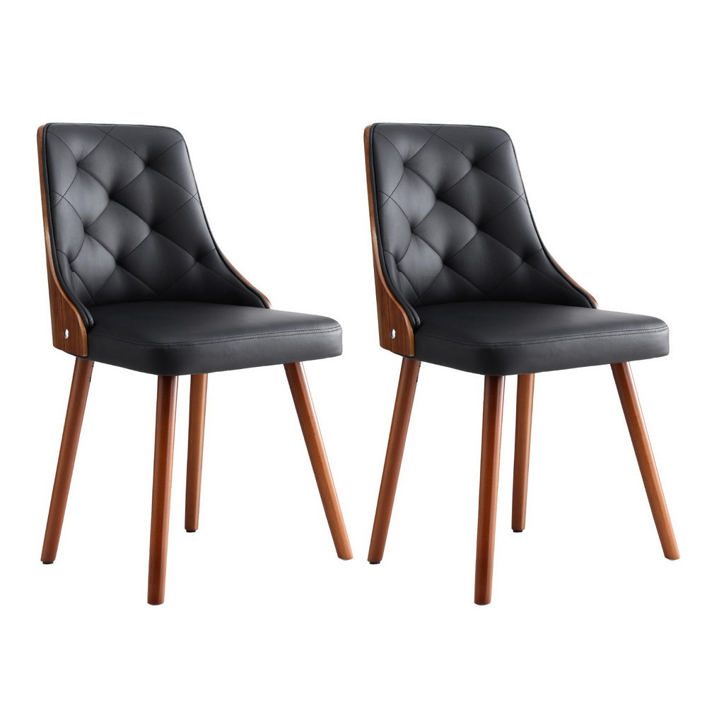 1 Set of 2 Artiss Dining Chairs Black PU Bedworld