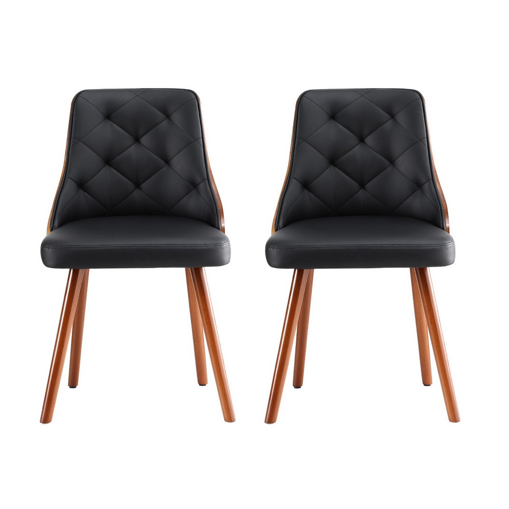 1 Set of 2 Artiss Dining Chairs Black PU Bedworld