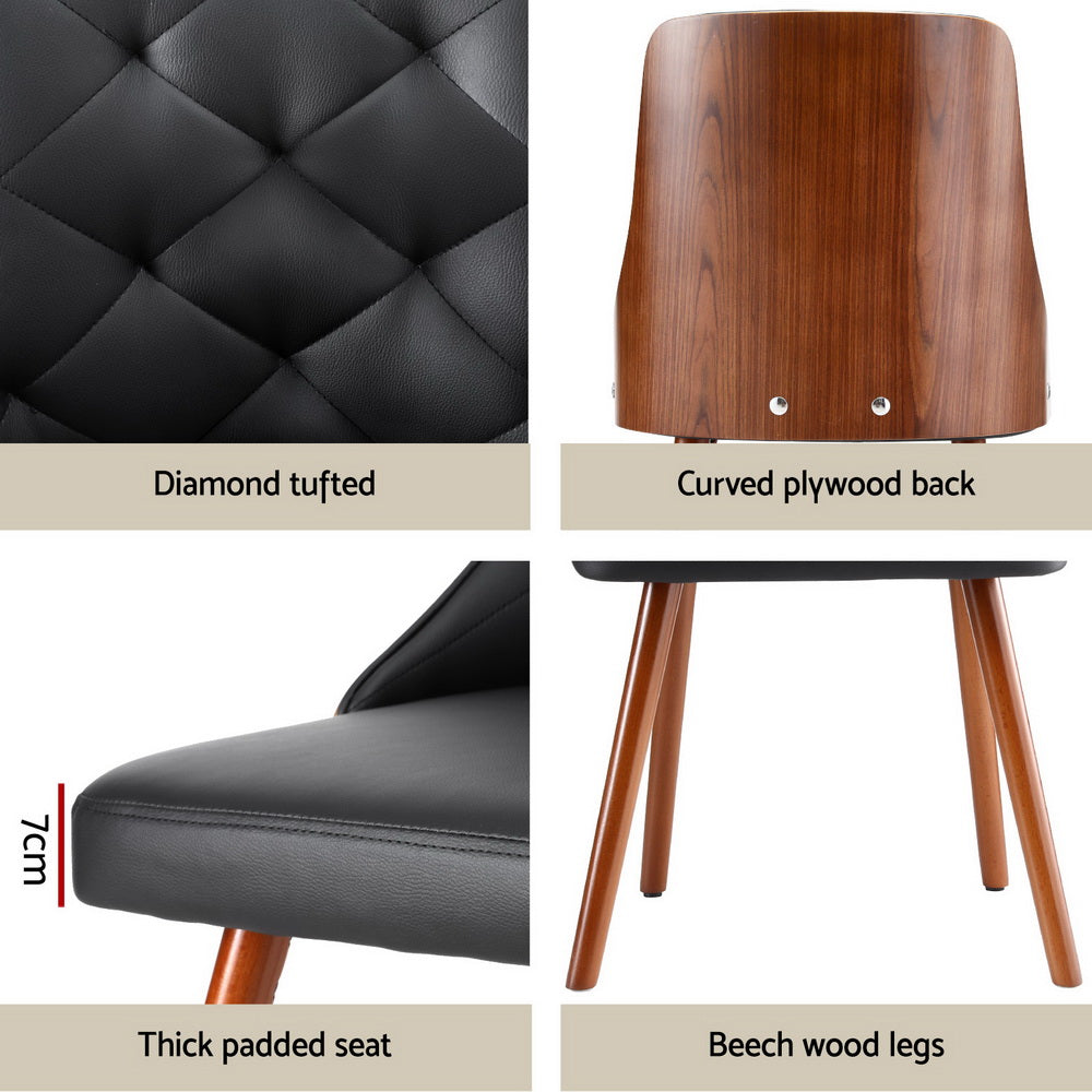 1 Set of 2 Artiss Dining Chairs Black PU Bedworld