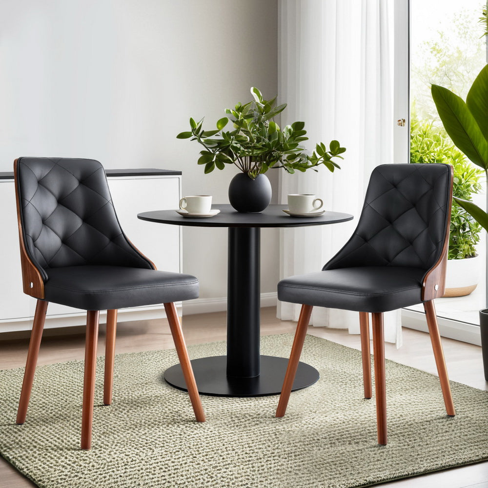 1 Set of 2 Artiss Dining Chairs Black PU Bedworld