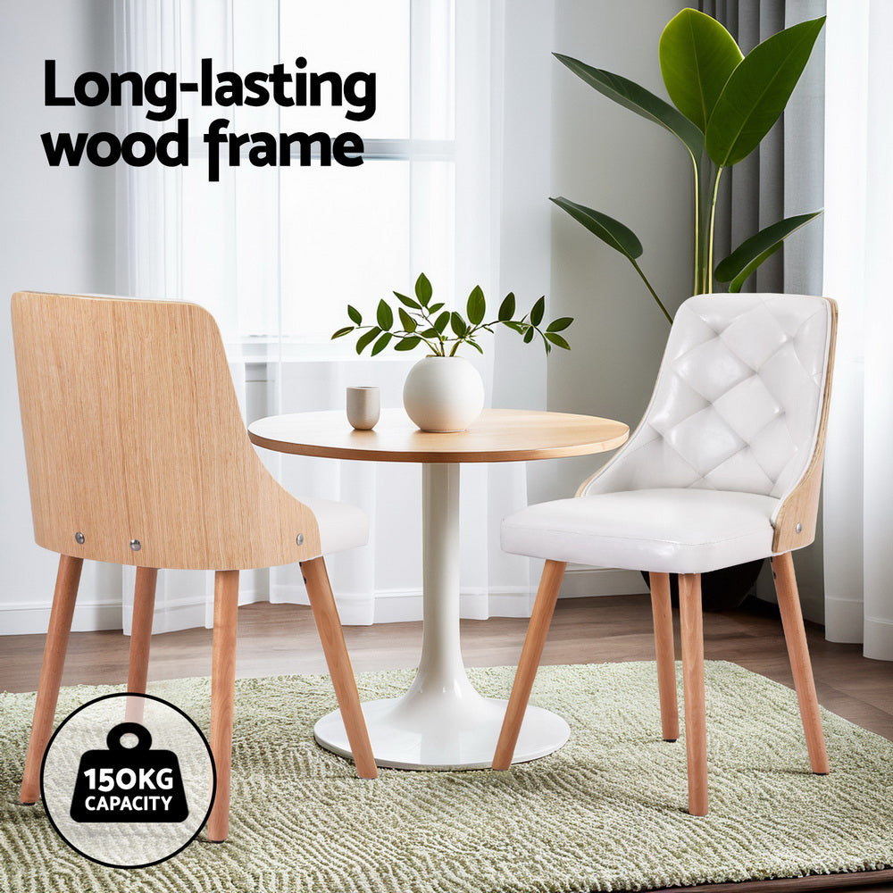 1 Set of 2 Artiss Dining Chairs White PU Bedworld