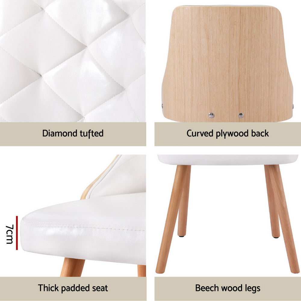 1 Set of 2 Artiss Dining Chairs White PU Bedworld