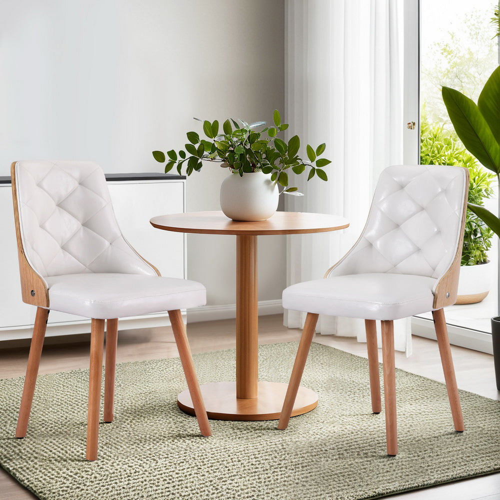 1 Set of 2 Artiss Dining Chairs White PU Bedworld