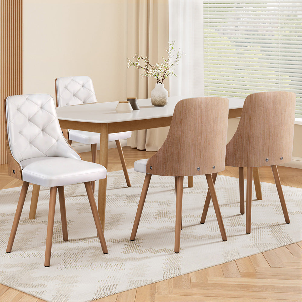 1 Set of 4 Artiss Dining Chairs White PU Bedworld