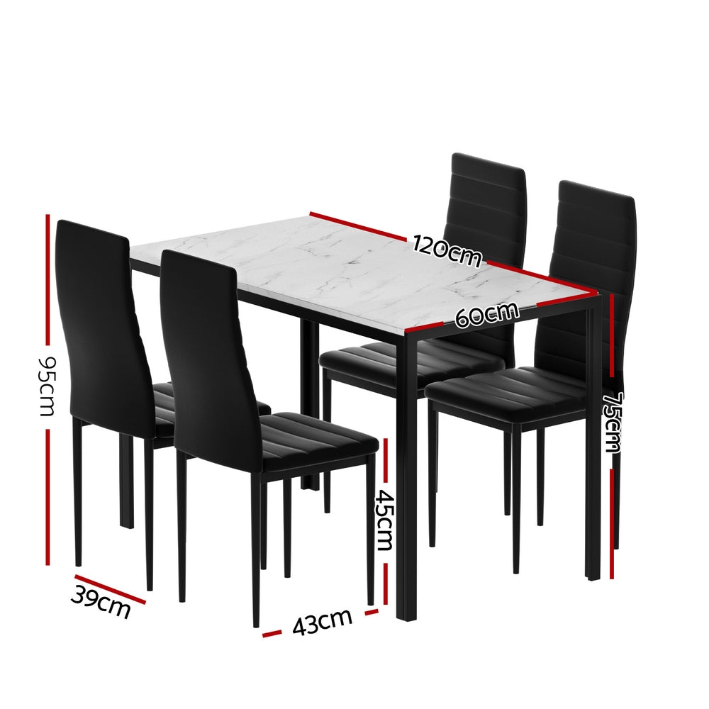 1 Artiss Dining Table and 4 Chairs Set Marble Effect Bedworld