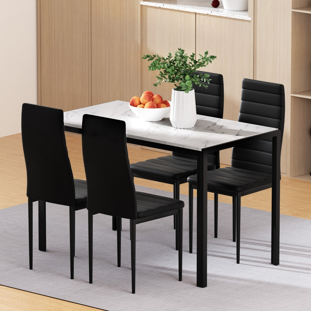1 Artiss Dining Table and 4 Chairs Set Marble Effect Bedworld