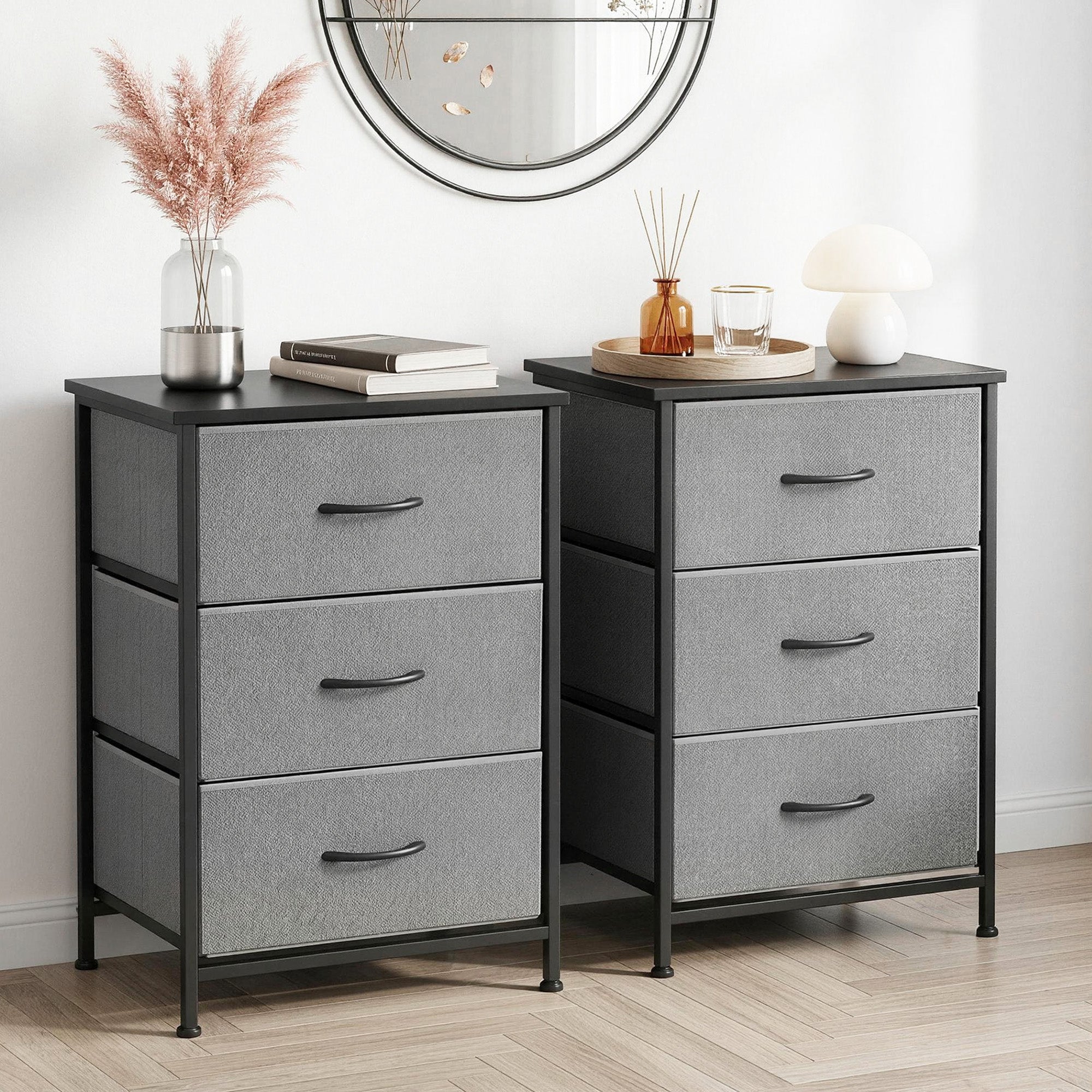 Artiss Set of 2 Chest of 3 Drawers Storage Dresser Tallboy Grey Bedworld