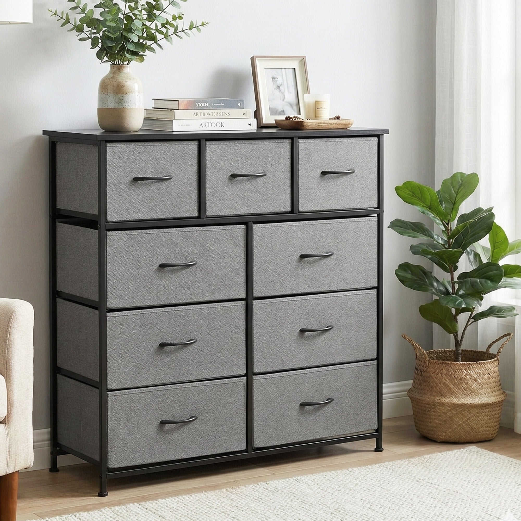 Artiss Chest of 9 Drawers Storage Dresser Tallboy Dark Grey Bedworld
