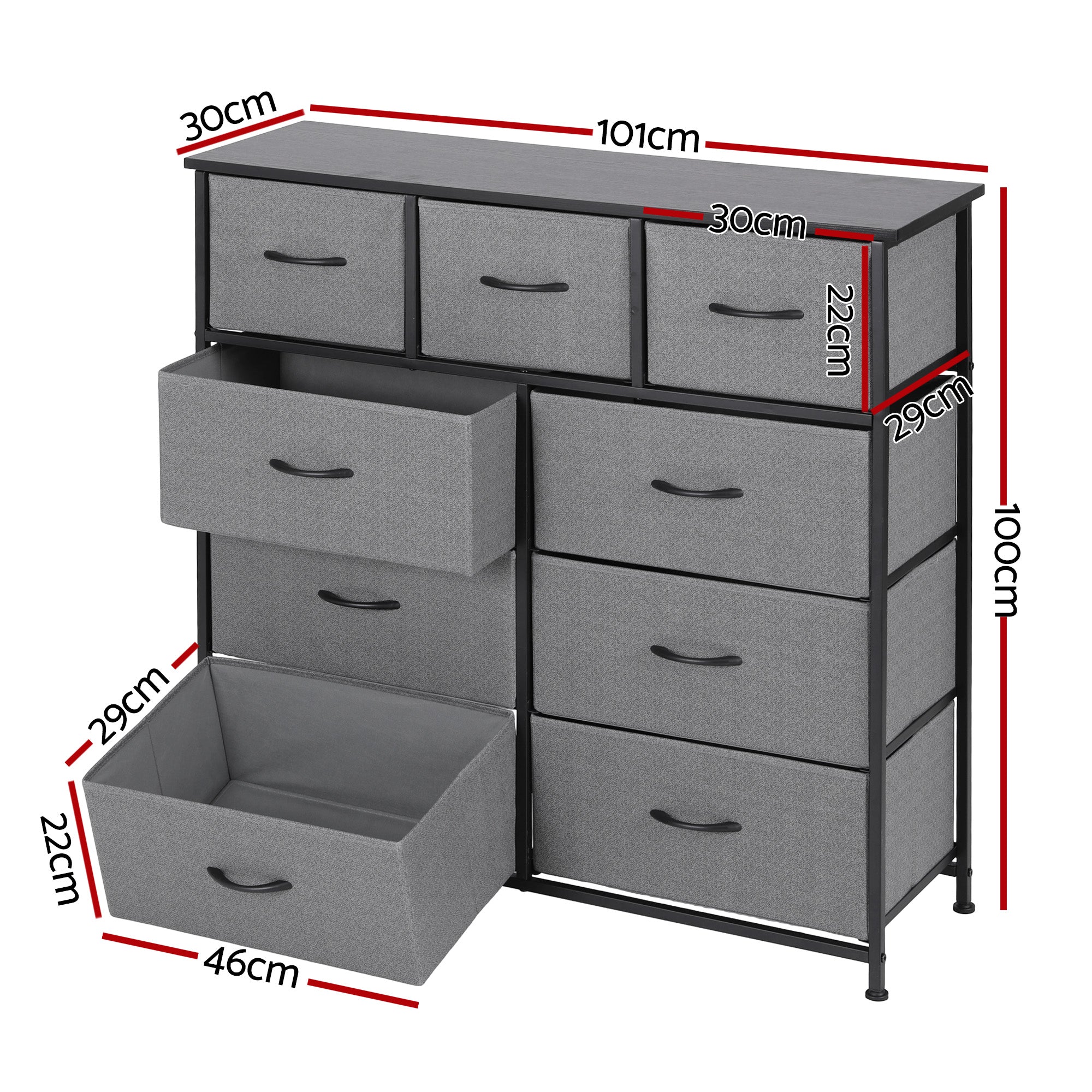 Artiss Chest of 9 Drawers Storage Dresser Tallboy Dark Grey Bedworld