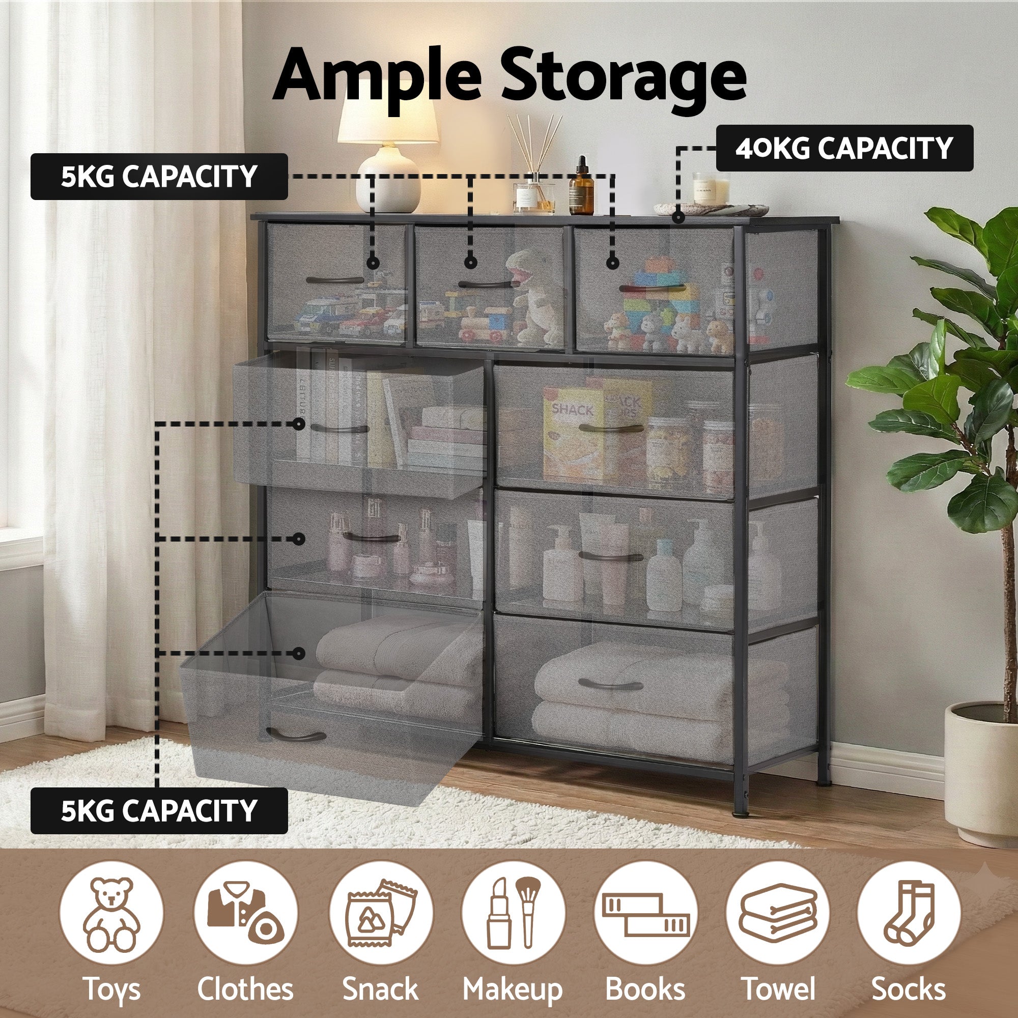 Artiss Chest of 9 Drawers Storage Dresser Tallboy Dark Grey Bedworld