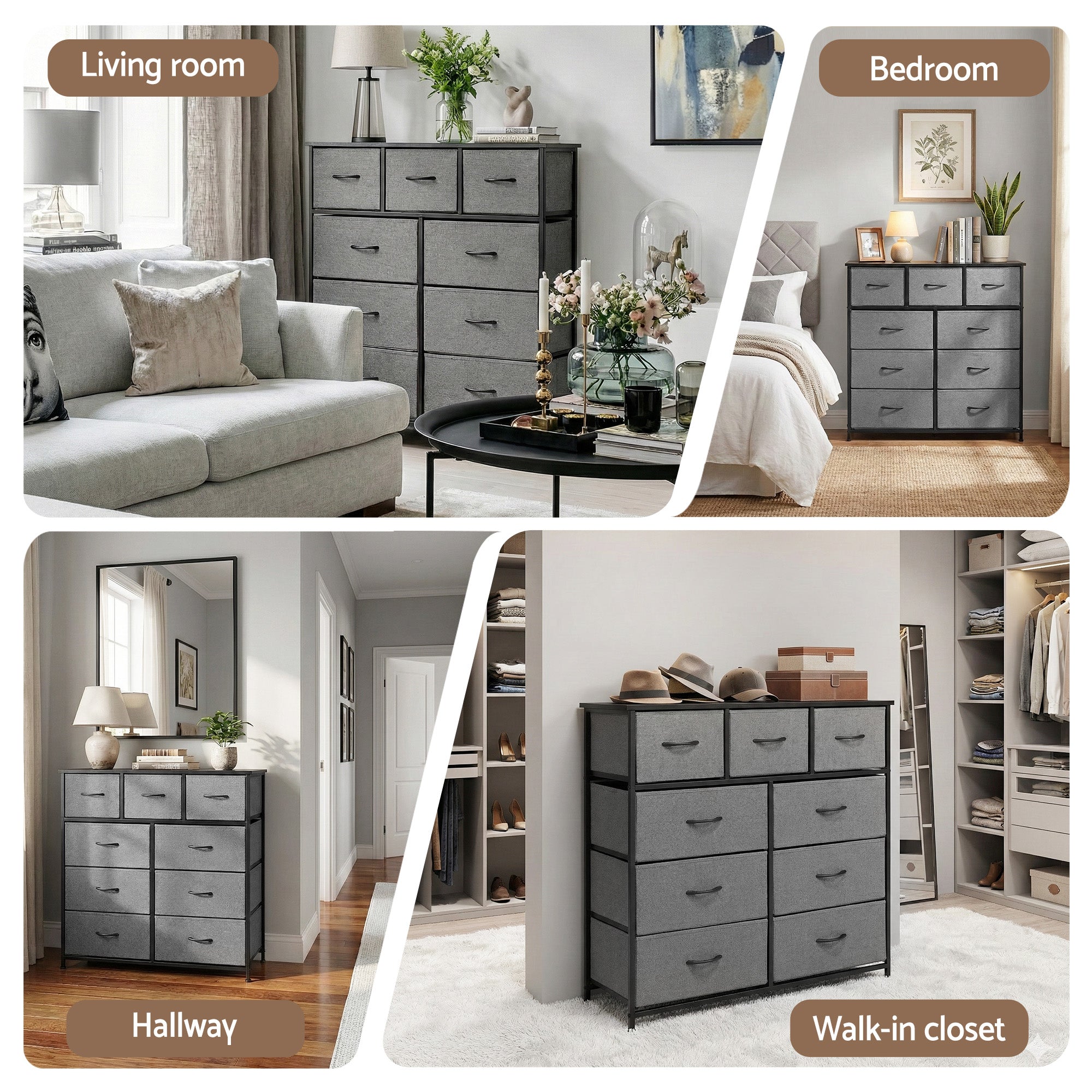 Artiss Chest of 9 Drawers Storage Dresser Tallboy Dark Grey Bedworld
