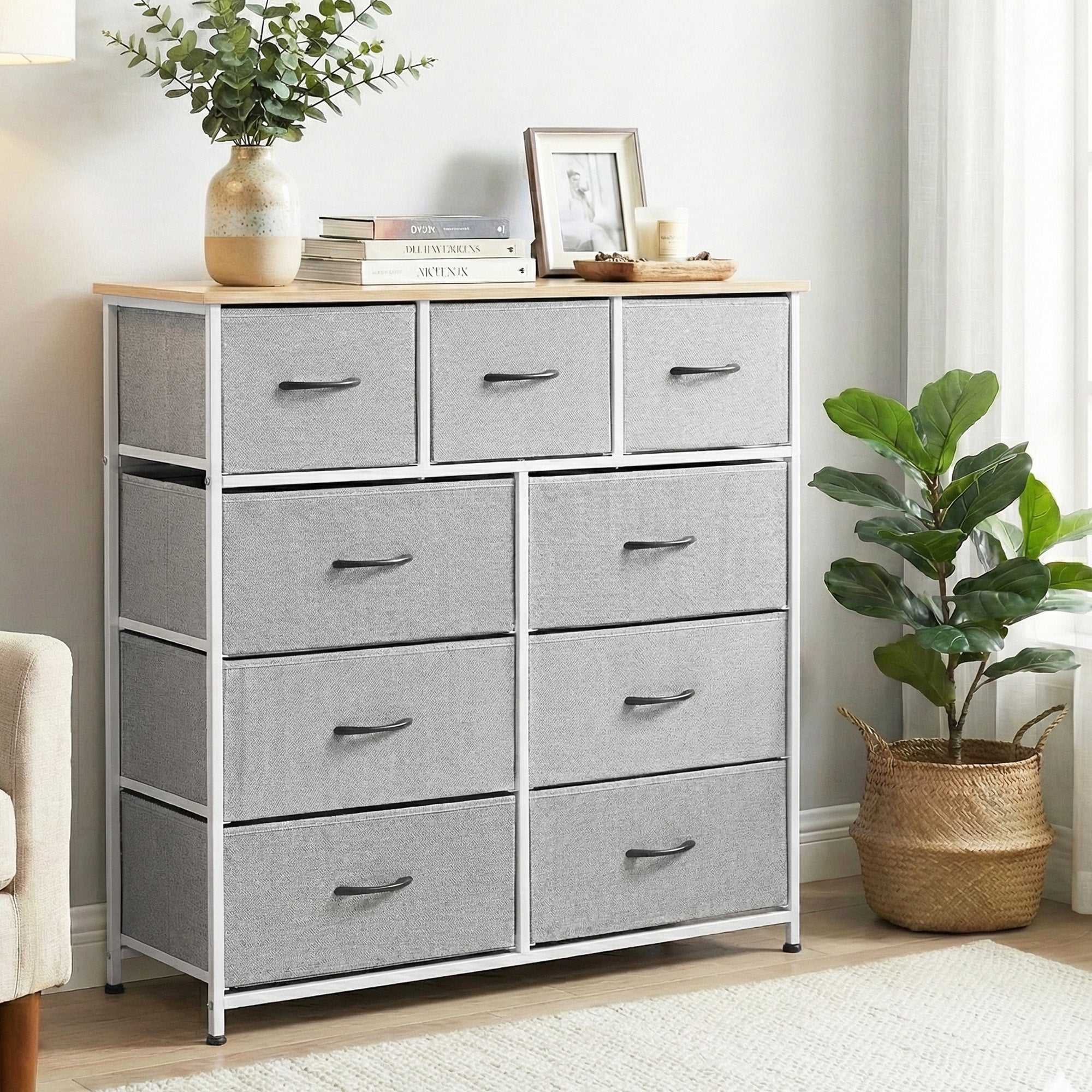 Artiss Chest of 9 Drawers Storage Dresser Tallboy Light Grey Bedworld