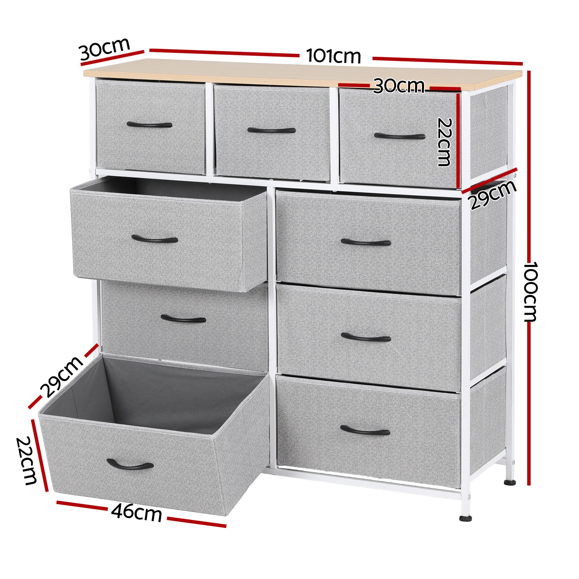 Artiss Chest of 9 Drawers Storage Dresser Tallboy Light Grey Bedworld