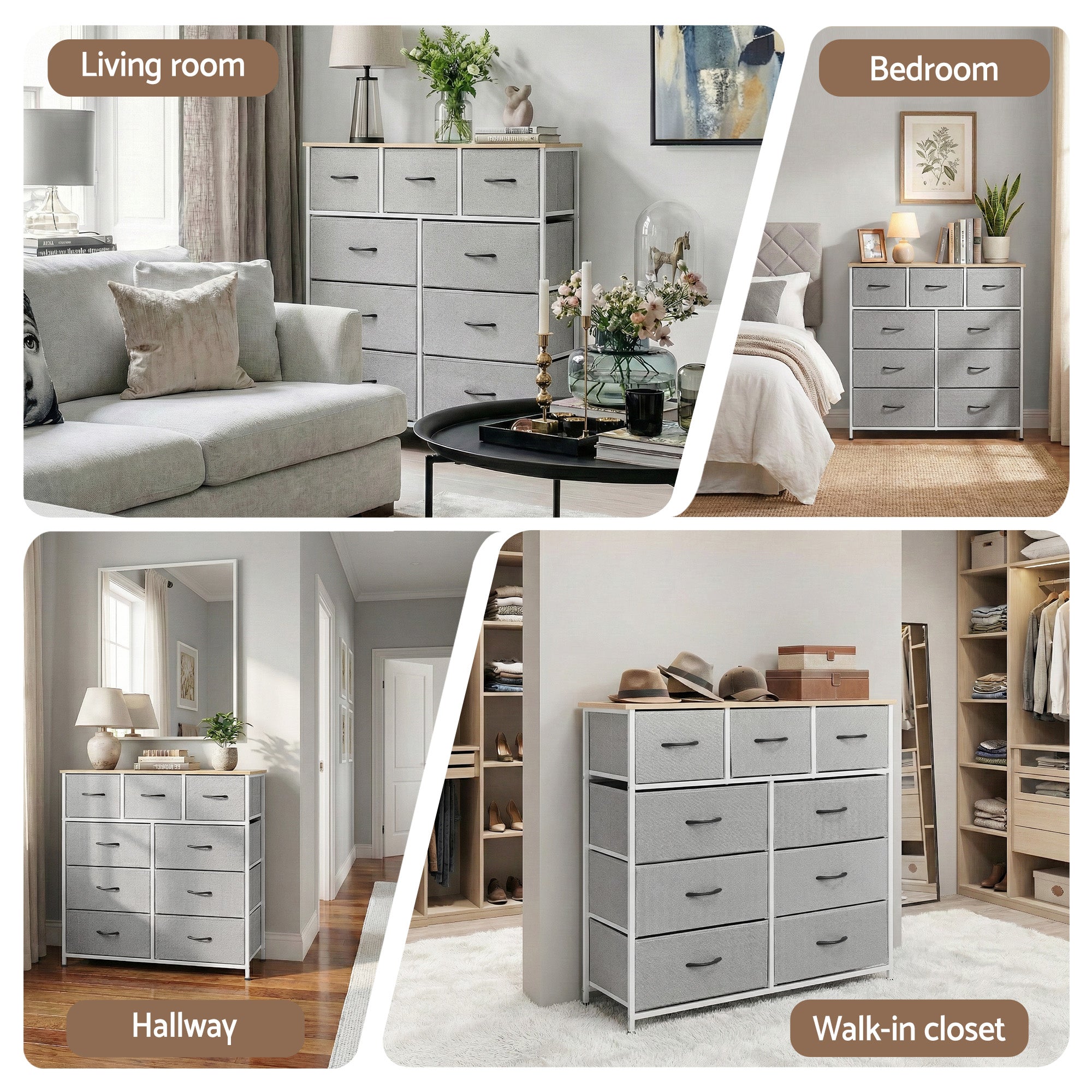Artiss Chest of 9 Drawers Storage Dresser Tallboy Light Grey