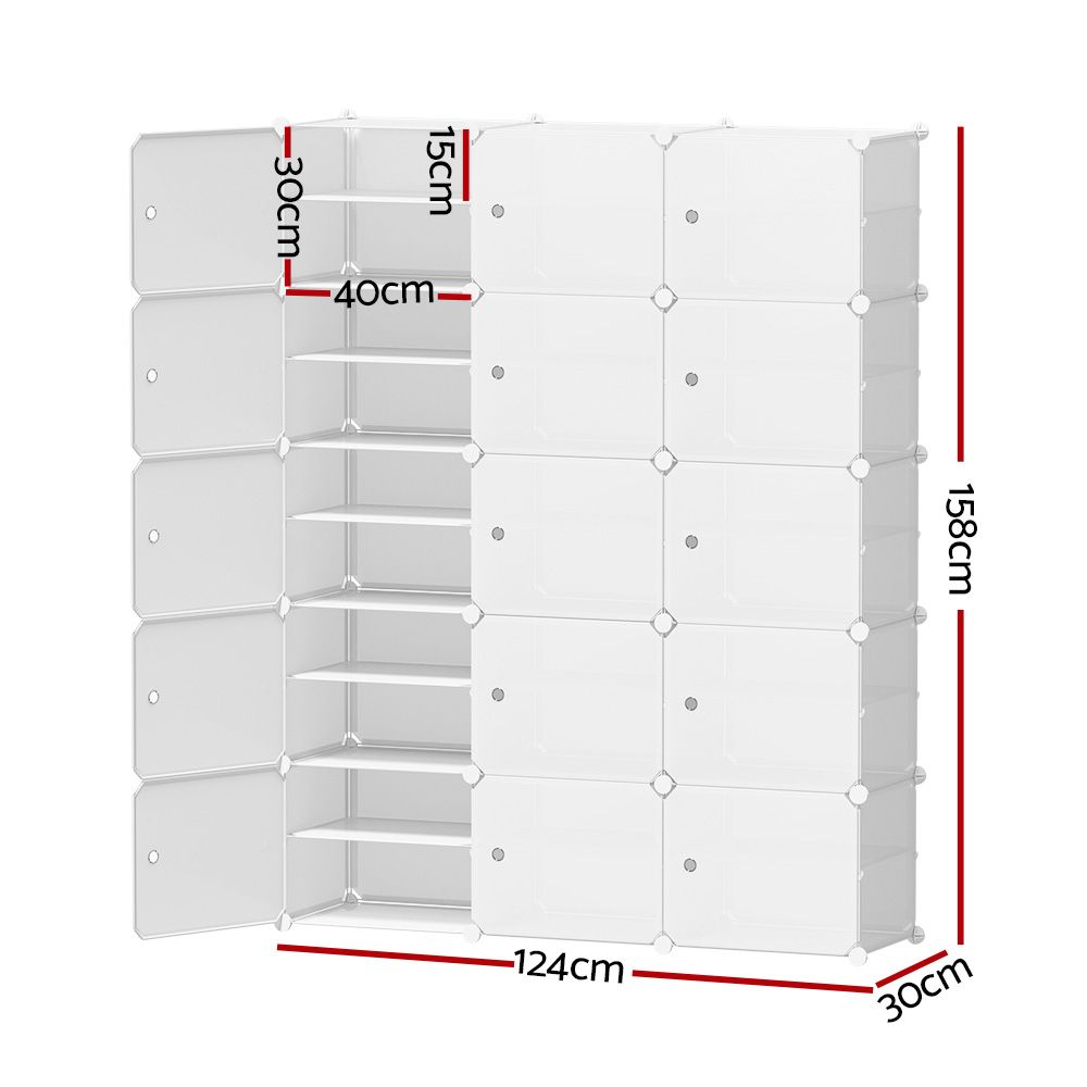 Artiss Shoe Rack Storage Cabinet DIY 15 Storage Cube Stackable White Bedworld