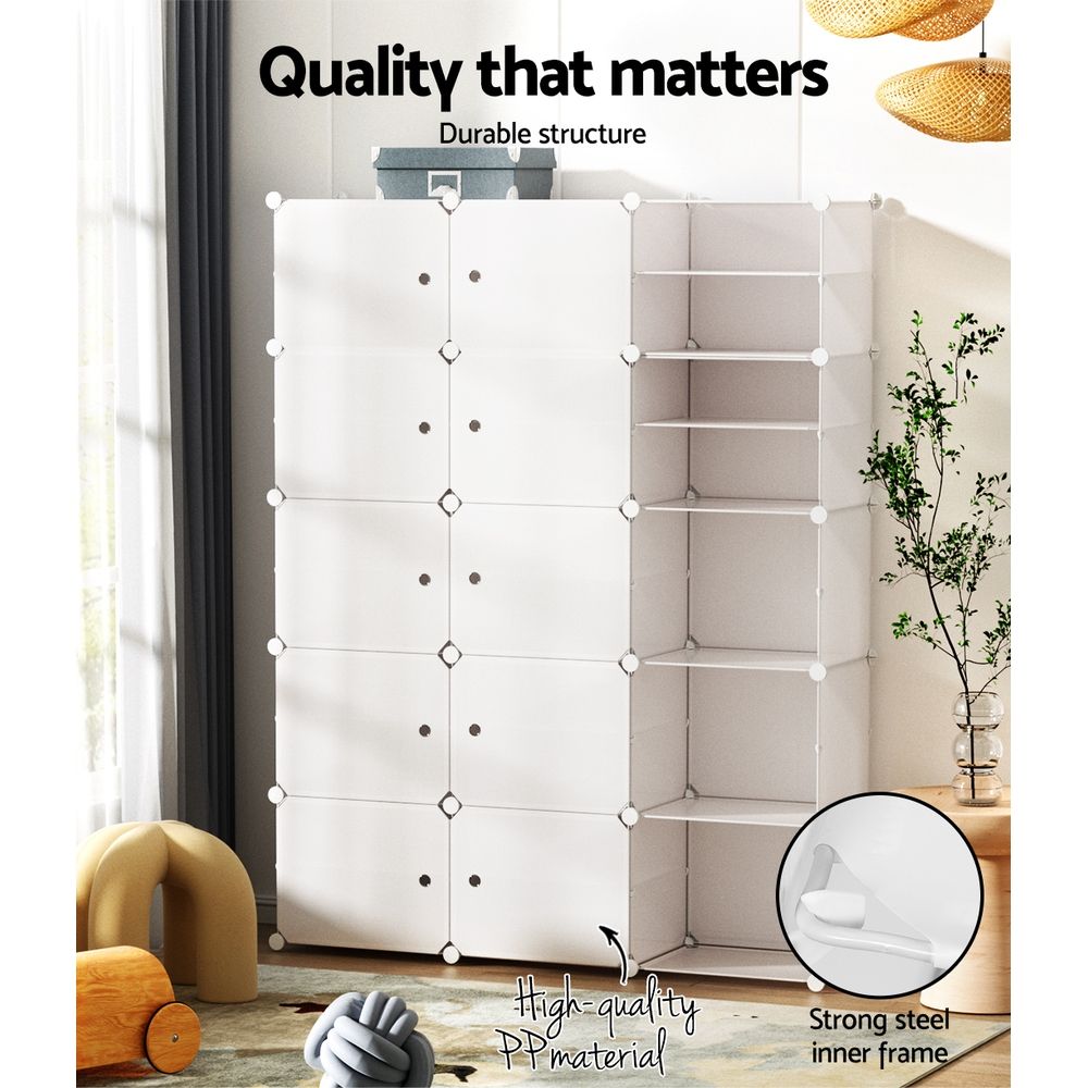Artiss Shoe Rack Storage Cabinet DIY 15 Storage Cube Stackable White Bedworld