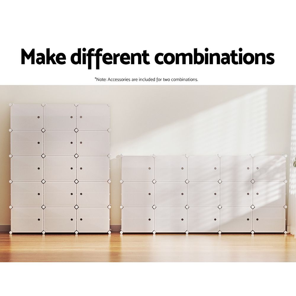 Artiss Shoe Rack Storage Cabinet DIY 15 Storage Cube Stackable White Bedworld