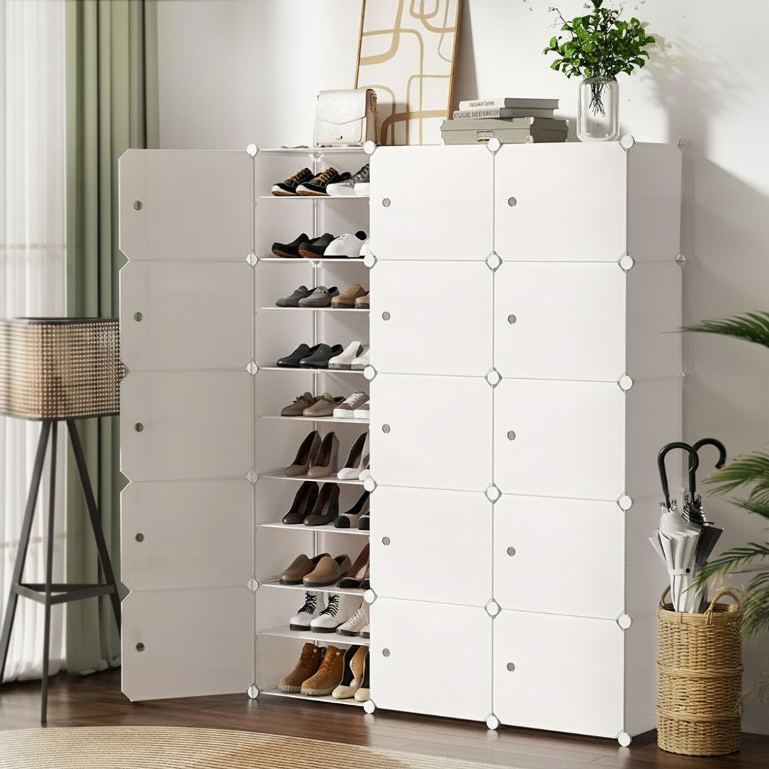 Artiss Shoe Rack Storage Cabinet DIY 15 Storage Cube Stackable White Bedworld