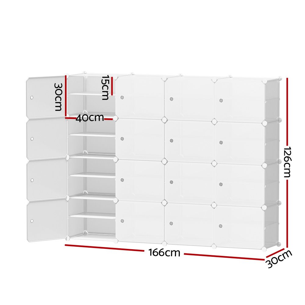 Artiss Shoe Rack DIY 16 Storage Cube Stackable White Bedworld