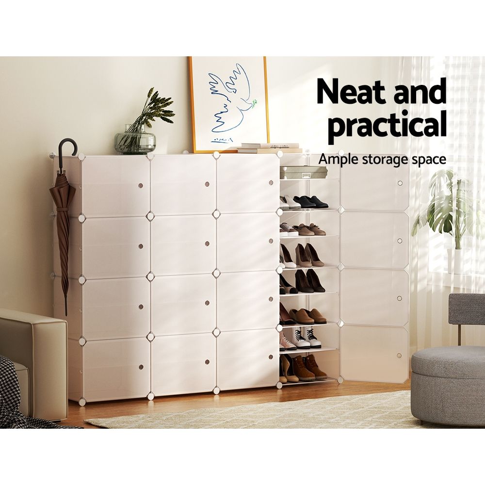 Artiss Shoe Rack DIY 16 Storage Cube Stackable White Bedworld