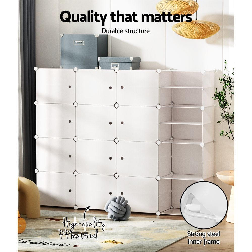 Artiss Shoe Rack DIY 16 Storage Cube Stackable White Bedworld