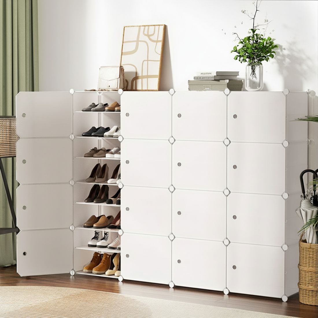 Artiss Shoe Rack DIY 16 Storage Cube Stackable White Bedworld
