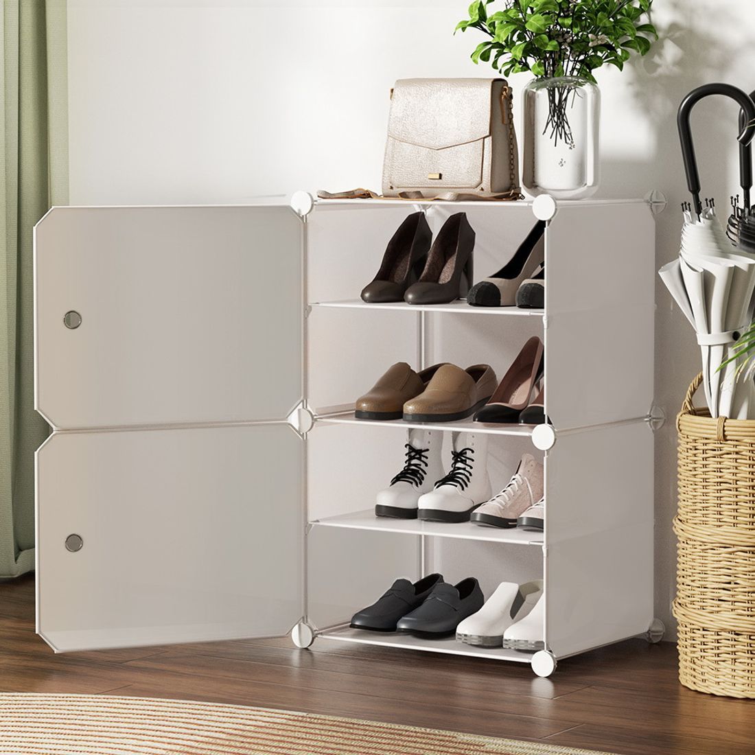 Artiss Shoe Rack DIY Set of 2 Storage Cube Stackable White Bedworld