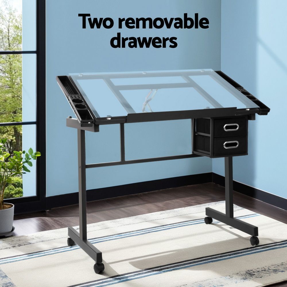 Artiss Drawing Desk Drafting Table Black Bedworld